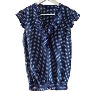 Polka Dot Ruffle V-Neck Cap Sleeve Blouse - Small